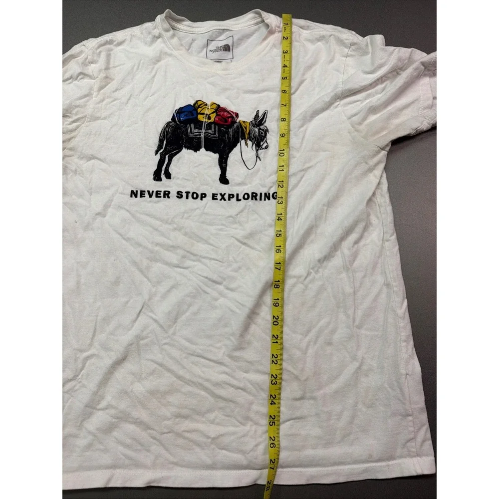 The North Face Mens L Graphic T Shirt White Donkey Explorer Print Short Sleeve